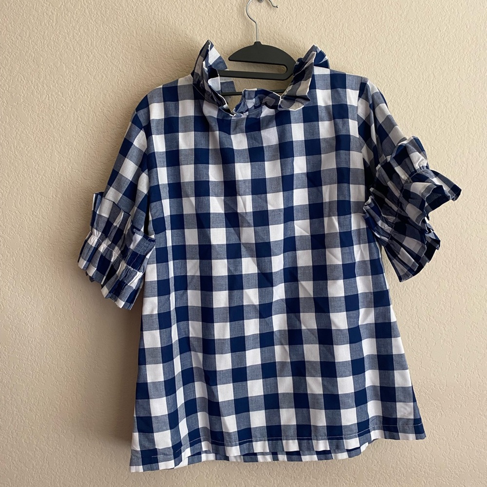 Elizabeth Wilson Blue and White Gingham Ruffled Blouse